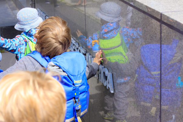 A group of forest school toddlers visit the American Embassy in Copenhagen, Denmark to learn about diplomats and diplomacy.