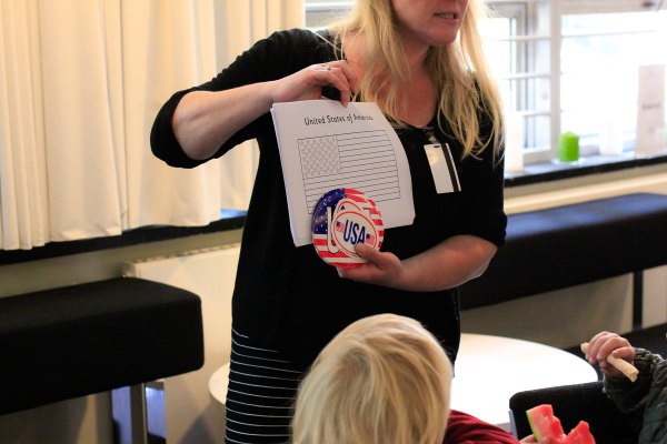 A group of forest school toddlers visit the American Embassy in Copenhagen, Denmark to learn about diplomats and diplomacy.