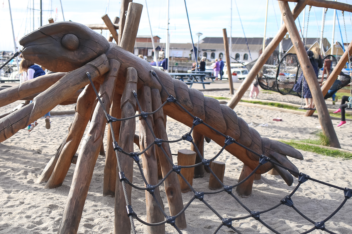 A natural, inspired playground in Hundested Harbor on the Danish Riviera.  Play spaces in Denmark always seem to bring together the perfect intersection between nature and play for toddlers and children.