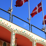 Danish Flags at Copenhagen's Tivoli Gardens for Constitution Day in Denmark.