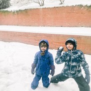 Kids and snowballs in Washington DC winter.